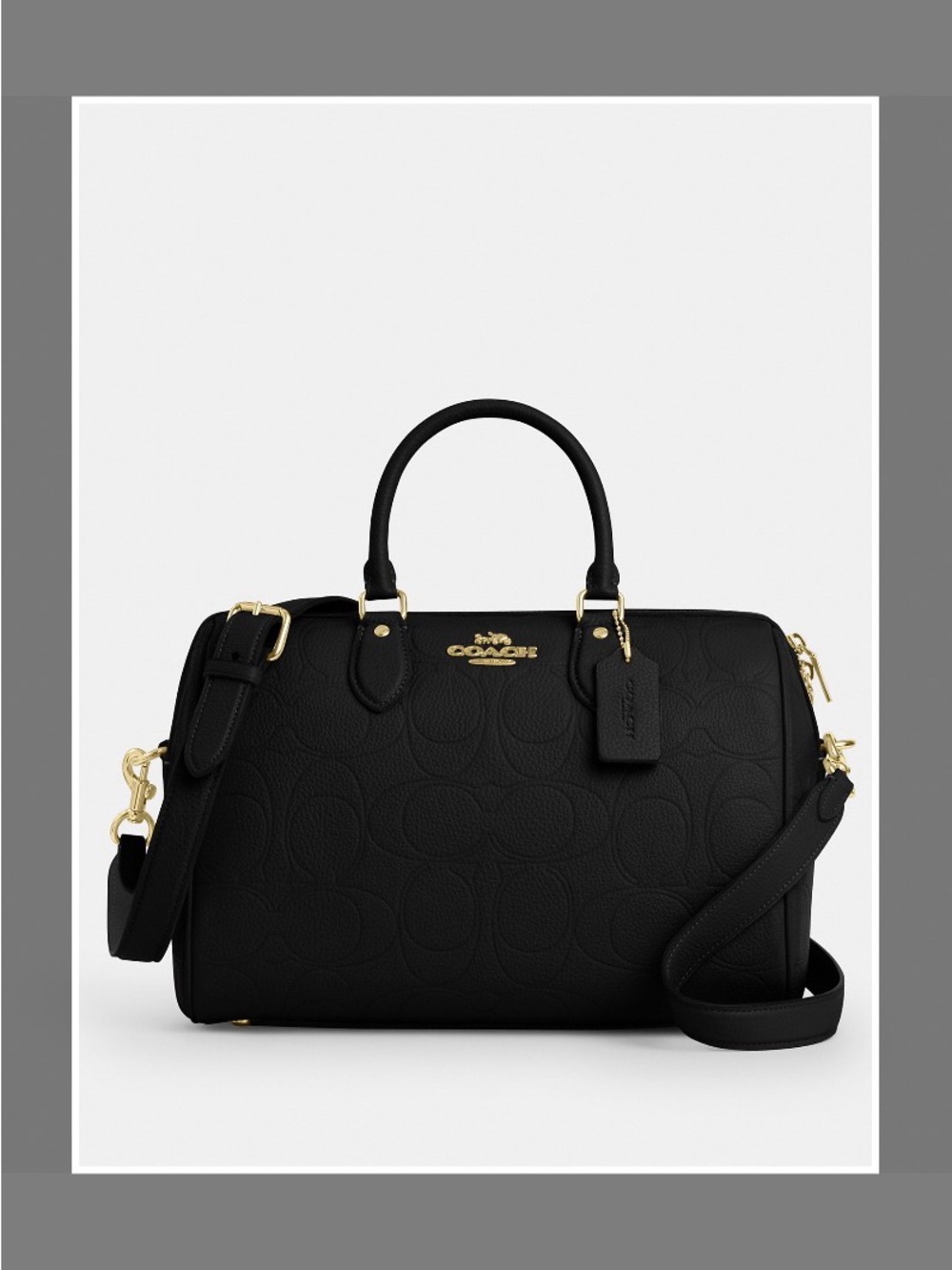 Coach Black Embossed Leather Satchel with Gold Hardware - Picture 2 of 4